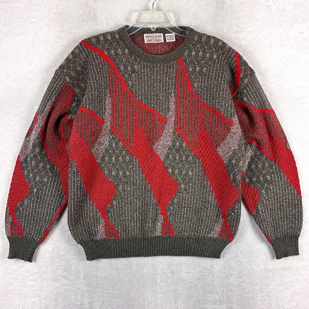 Vintage Michael Jordan Lowell Dreyfus Sweater Men L Gray Red Wool Blend 80s